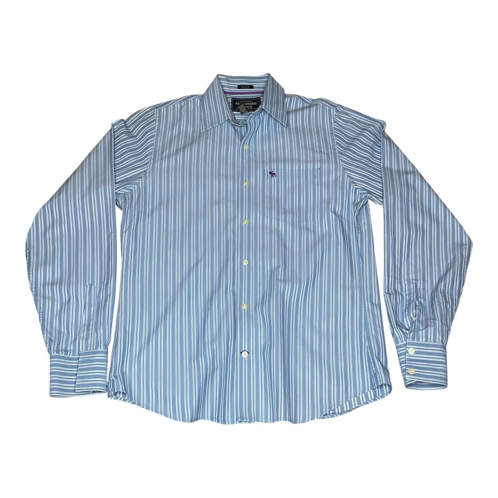 Abercrombie & Fitch Mens Muscle Fit Striped Button Down Shirt Blue White Large